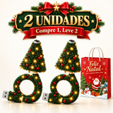 Mini Ɣrvore de Natal com luz LED que projeta Papai Noel, renas, estrelas e flocos de neve