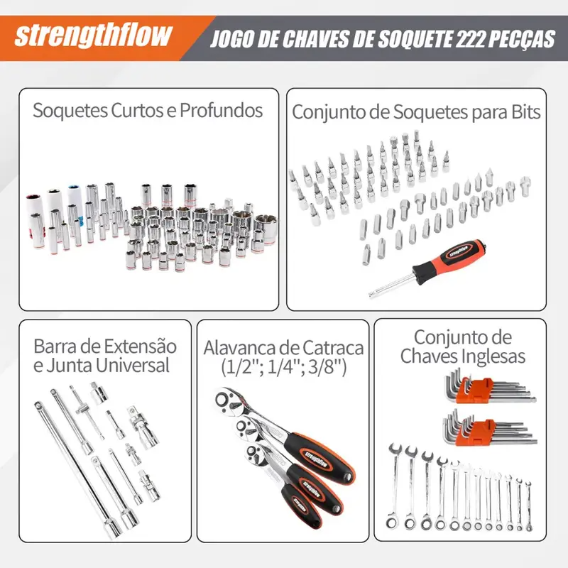 Jogo Oficina Master Maleta Com 222 Ferramentas 5000r Robust