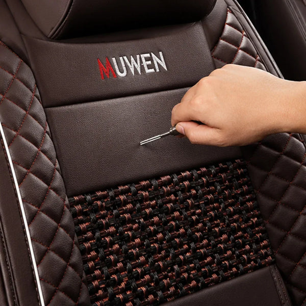 Kit Completo de Capas para Banco de Carro Nureon em Couro Legítimo Universal 5 Lugares Com Airbag + Tapetes e Capa de Volante
