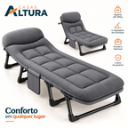 Cama Dobrável Portátil Espreguiçadeira Suporta 160kg com Travesseiro Embutido