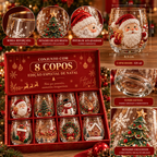 Conjunto de 6 Copos Especiais de Natal 3D com Caixa | Copos Natalinos de Vidro