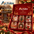 Conjunto de 6 Copos Especiais de Natal 3D com Caixa | Copos Natalinos de Vidro