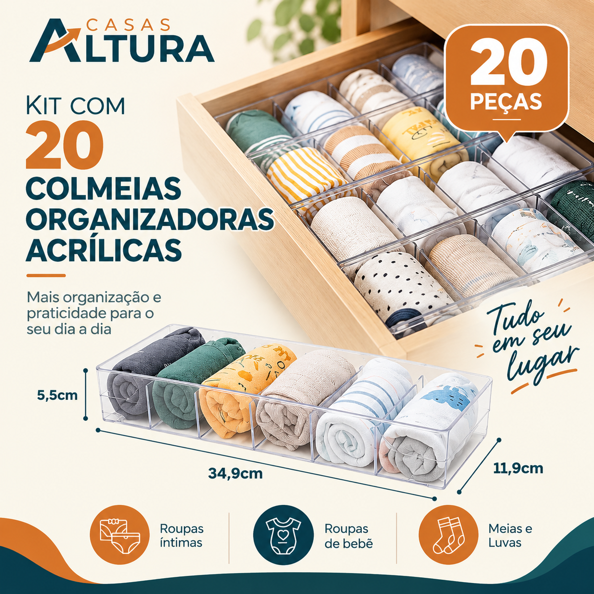 Kit com 20 Colmeias Organizadoras Acrílicas