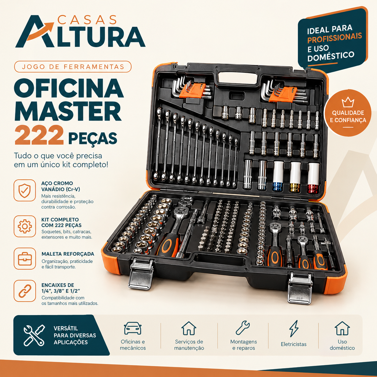 Jogo Oficina Master Maleta Com 222 Ferramentas 5000r Robust