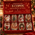 Conjunto de 6 Copos Especiais de Natal 3D com Caixa | Copos Natalinos de Vidro