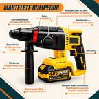 Kit Ferramentas 4 em 1 48V | Íon Lítio Baterias Sem Fio | Martelete + Esmerilhadeira + Furadeira + Chave de Impacto