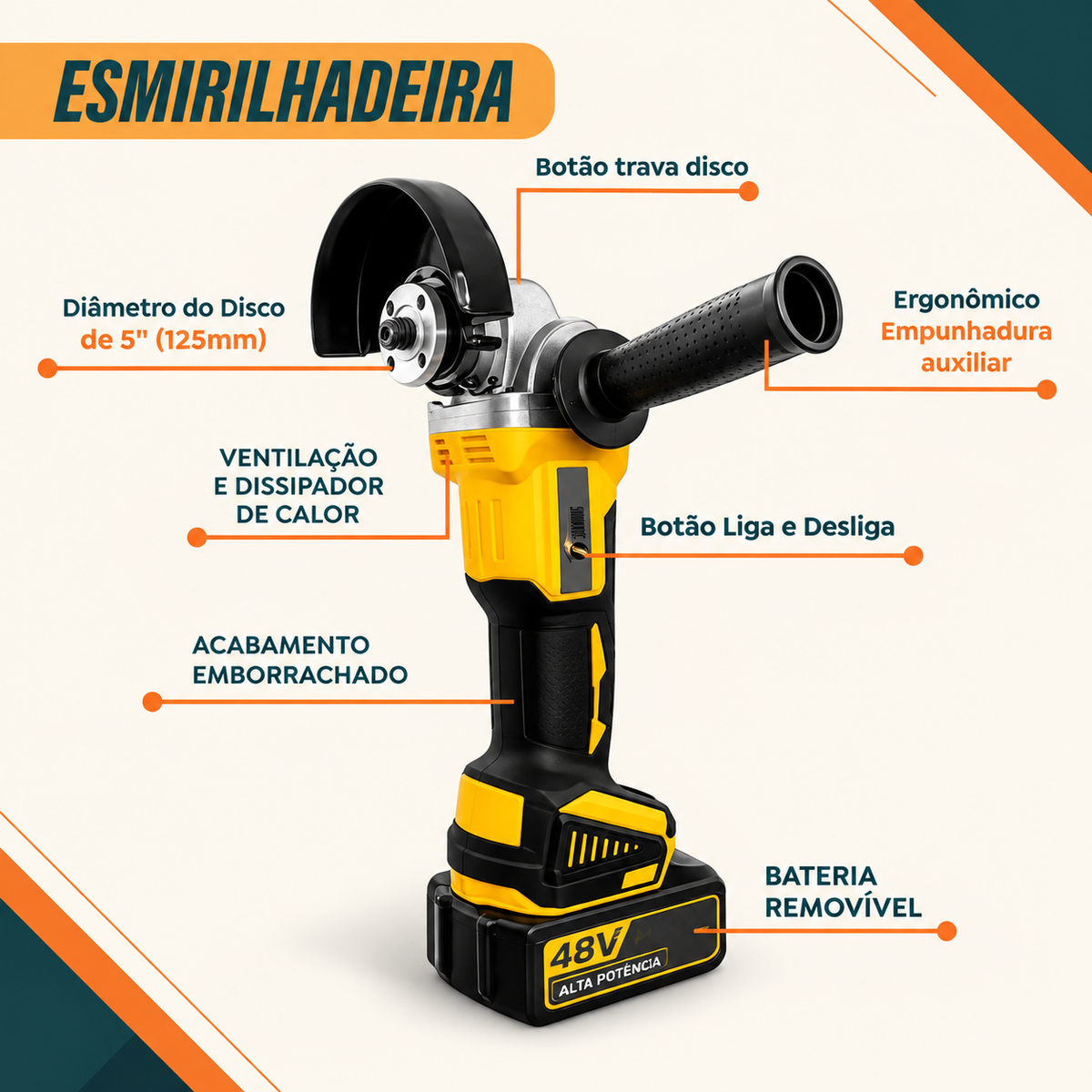 Kit Ferramentas 4 em 1 48V | Íon Lítio Baterias Sem Fio | Martelete + Esmerilhadeira + Furadeira + Chave de Impacto