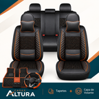 Kit Completo de Capas para Banco de Carro Nureon em Couro Legítimo Universal 5 Lugares Com Airbag + Tapetes e Capa de Volante