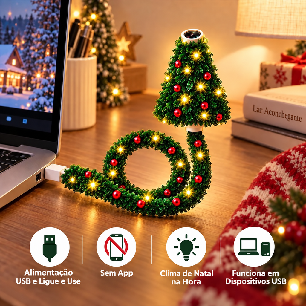Mini árvore de Natal com luz LED que projeta Papai Noel, renas, estrelas e flocos de neve