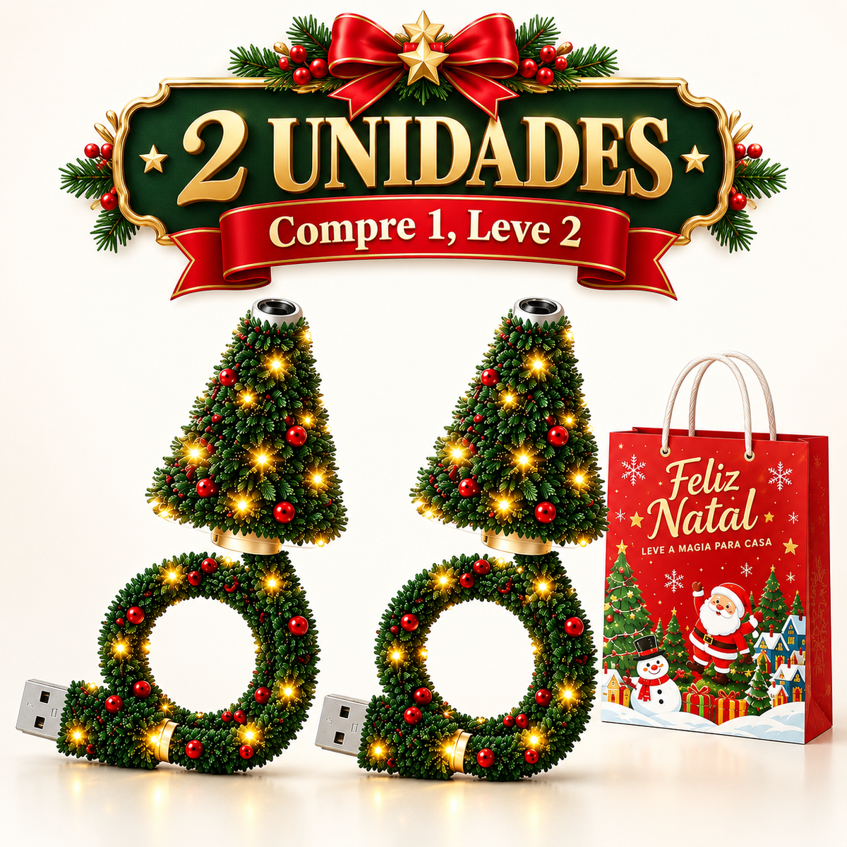 Mini árvore de Natal com luz LED que projeta Papai Noel, renas, estrelas e flocos de neve