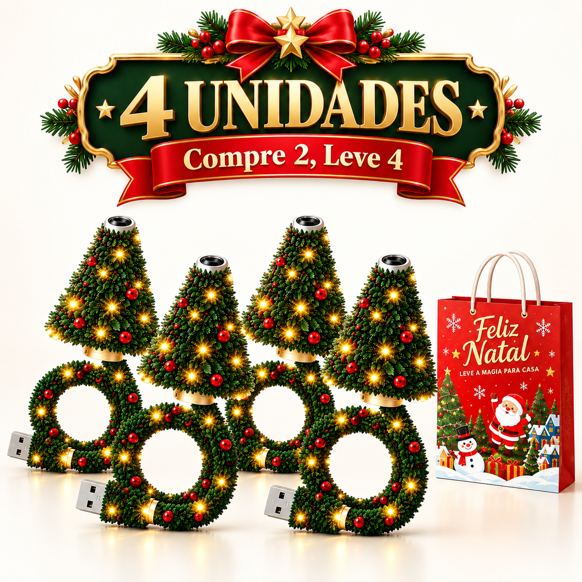 Mini árvore de Natal com luz LED que projeta Papai Noel, renas, estrelas e flocos de neve