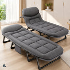 Cama Dobrável Portátil Espreguiçadeira Suporta 160kg com Travesseiro Embutido