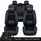 Kit Completo de Capas para Banco de Carro Nureon em Couro Legítimo Universal 5 Lugares Com Airbag + Tapetes e Capa de Volante