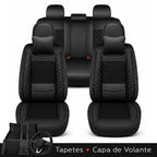 Kit Completo de Capas para Banco de Carro Nureon em Couro Legítimo Universal 5 Lugares Com Airbag + Tapetes e Capa de Volante